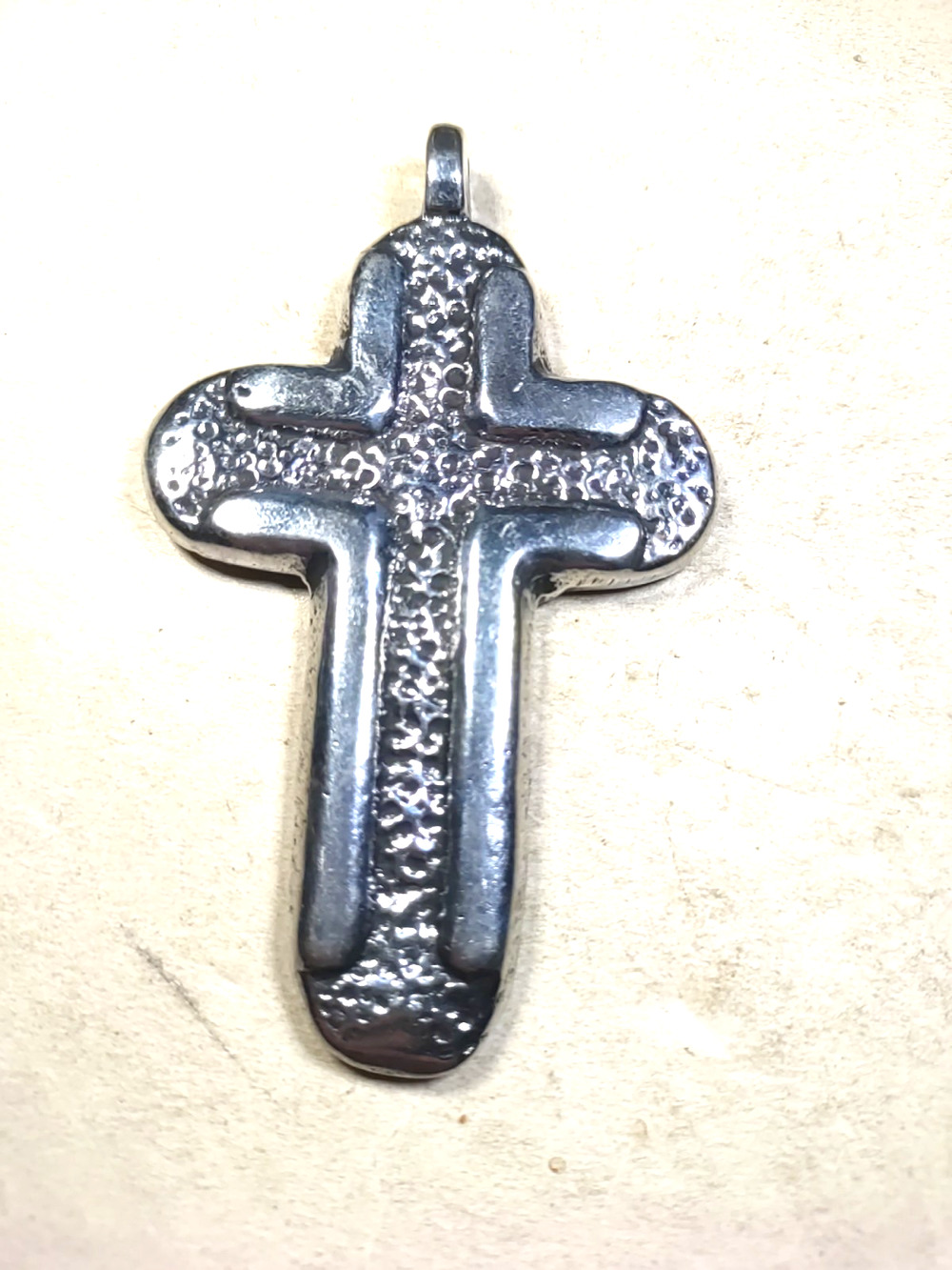 Large Metal Cross Hand Made In Mexico Silver Tone Brutalist Style